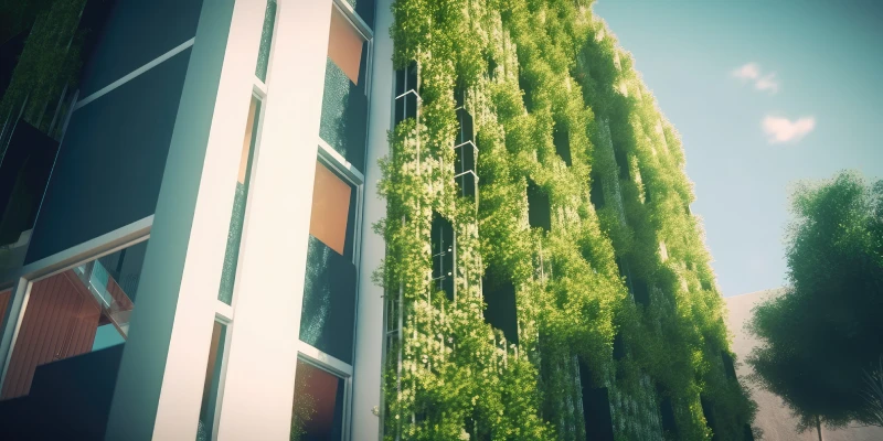 close up view-futuristic building sustainable design with vertical garden generative-ai-aig18